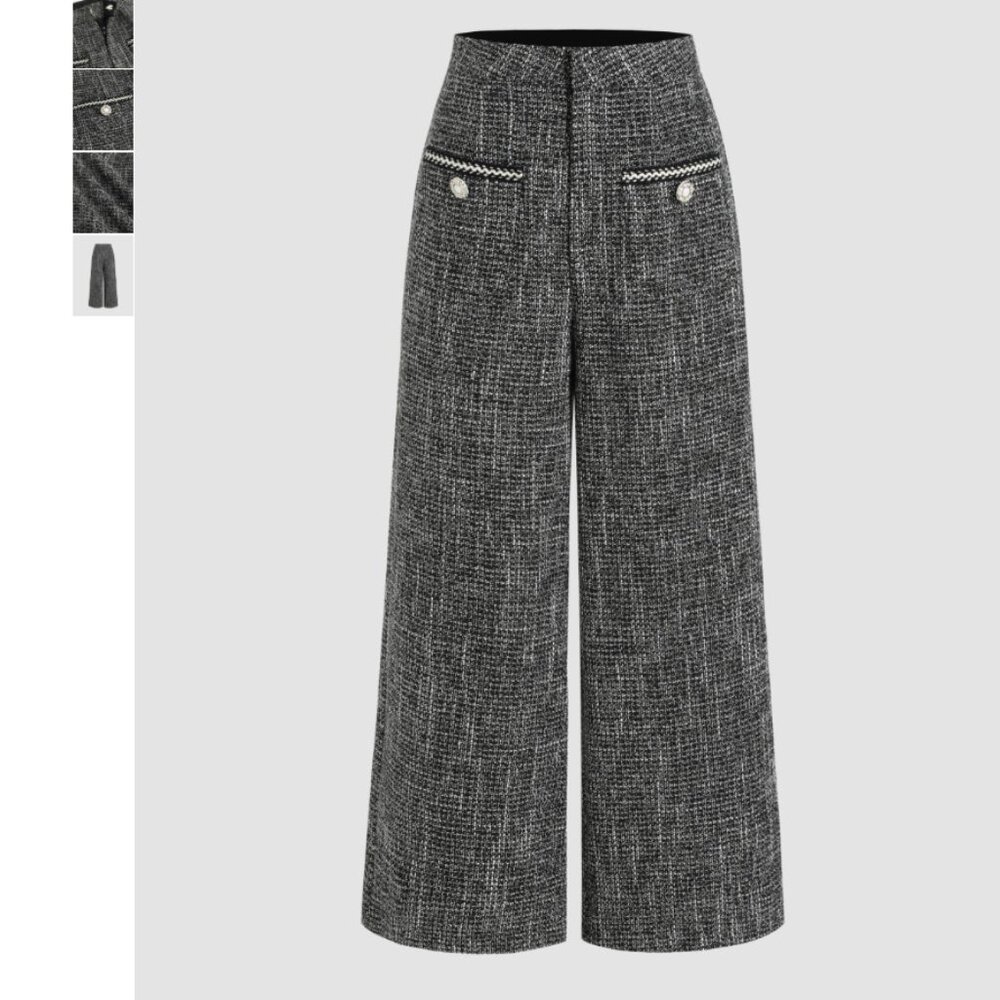 🎉Cider *DARK NAVY* Tweed High-Waisted Wide Leg Cropped Pants